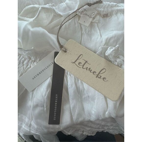 Anthropologie White Dress‎ Halter Tie Neck Tiered Mini size Large - Picture 4 of 5